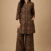 Dark-Brown-Printed-Kurti-Plazo Dark Brown Printed Kurti Plazo Set for Women
