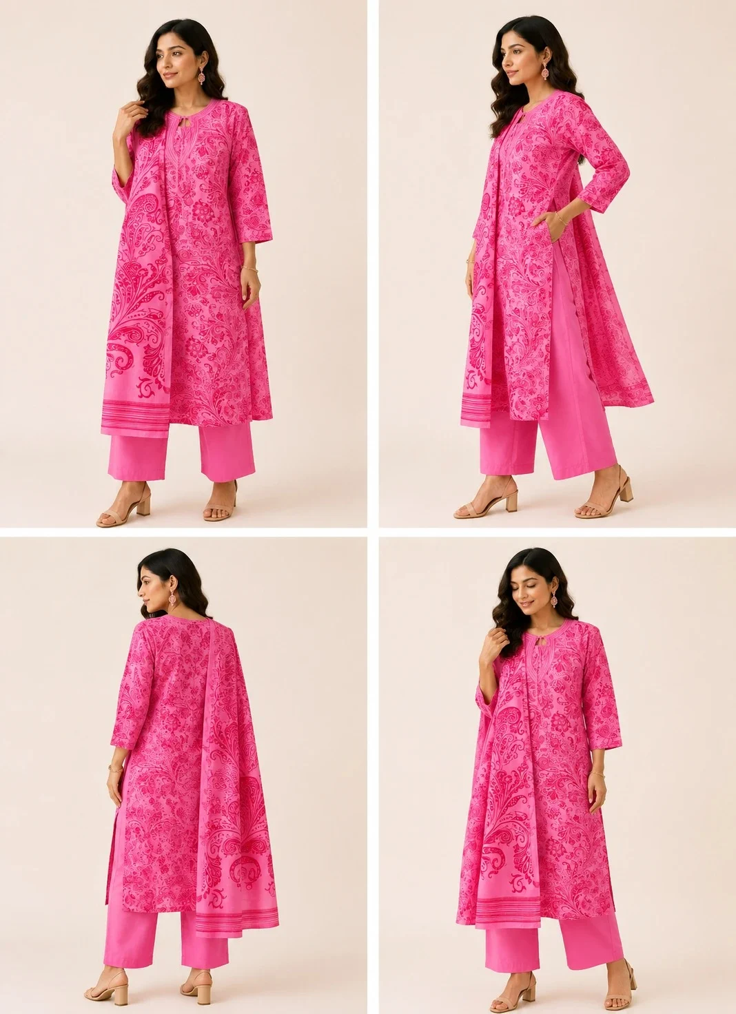 Pink Printed Kurti Plazo Set for Women