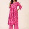 Pink Printed Kurti Plazo Set for Women