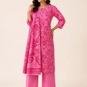 Pink Printed Kurti Plazo Set for Women