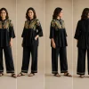 black embroidered yoke kurti plazo set for women