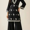 Black Floral Embroidered Kurti Plazo Set for Women