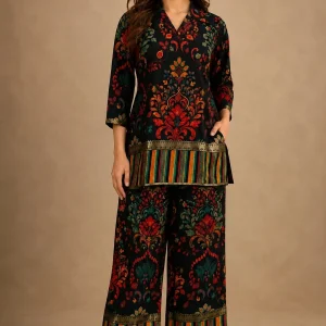 black floral print kurti plazo set for women