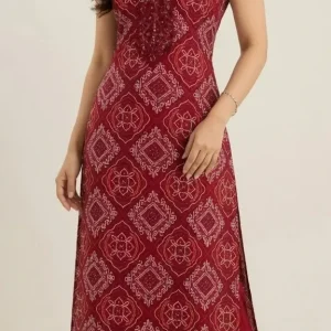 red print long kurti plazo set for women